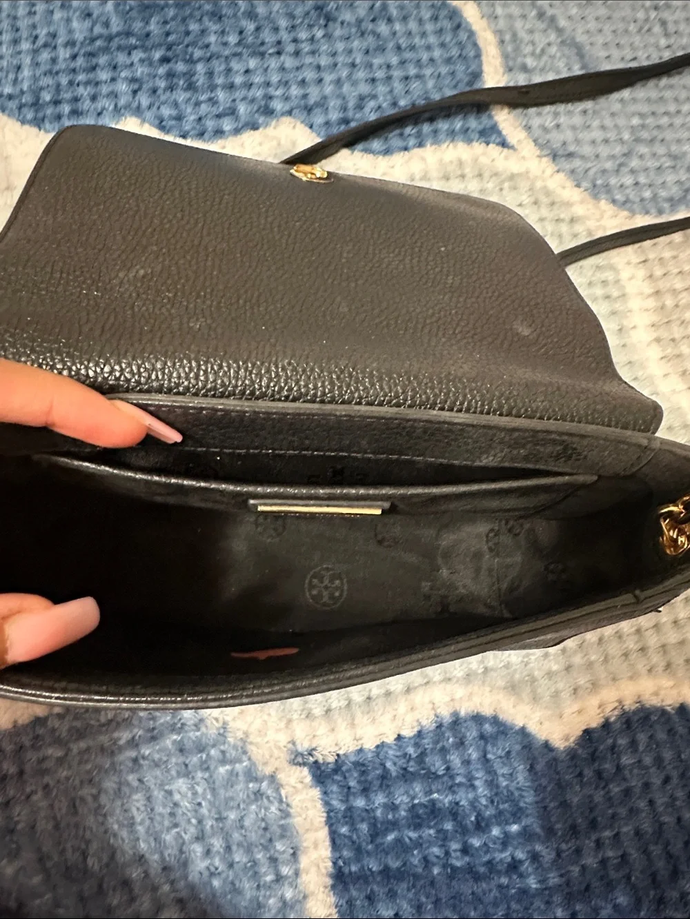 Tory Burch Black Leather Crossbody with Tassel and Gold Hardware